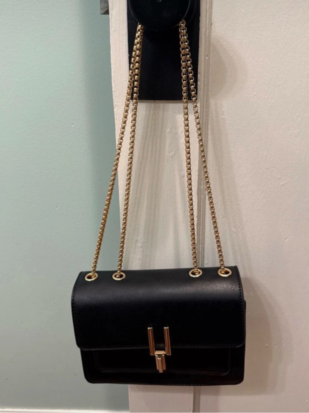 Black Purse With Gold Chain Strap